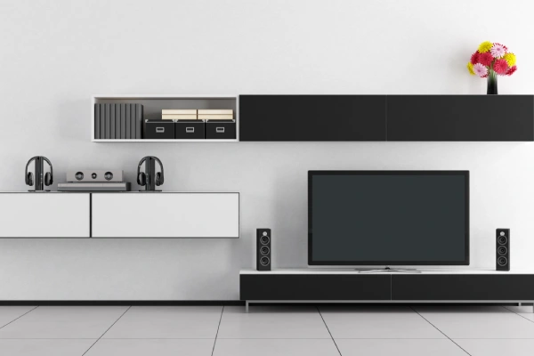black and white tv entertainment center