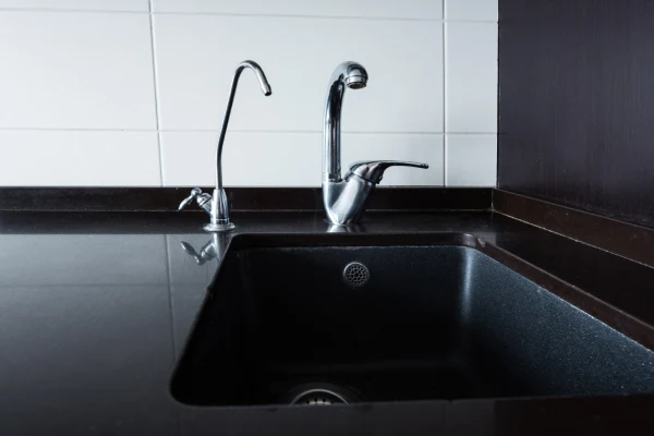 close up of kitchen tap and sink